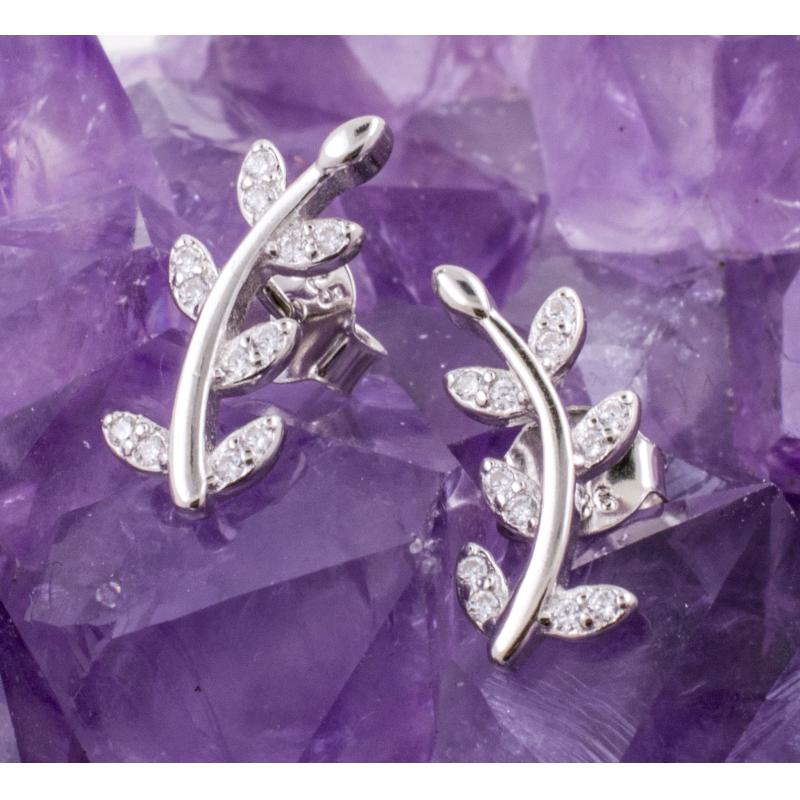 Pendientes Plata TALLO DE HOJAS CIRCONITA 490