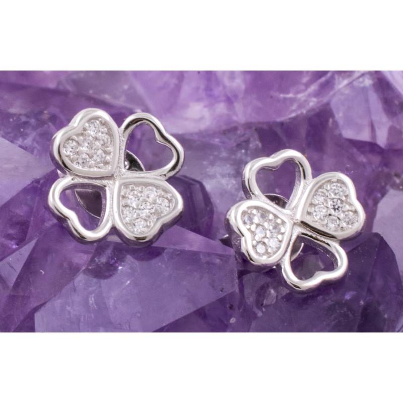 Pendientes Plata TREBOL RELIEVE CIRCONITAS 490