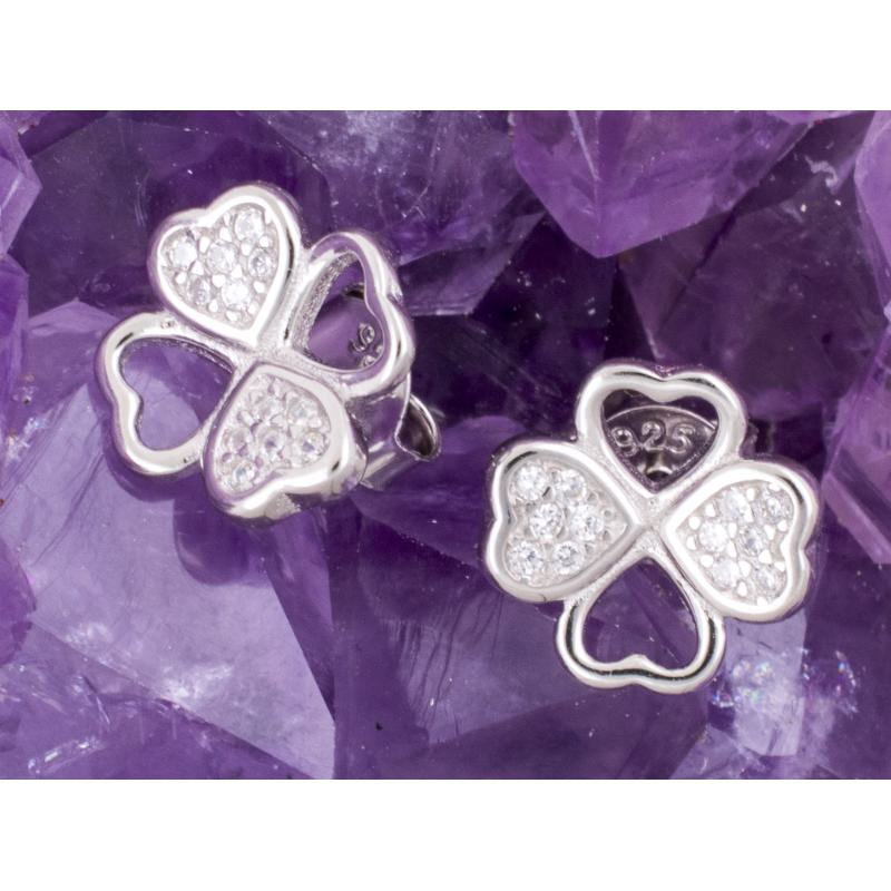 Pendientes Plata TREBOL RELIEVE CIRCONITAS 490