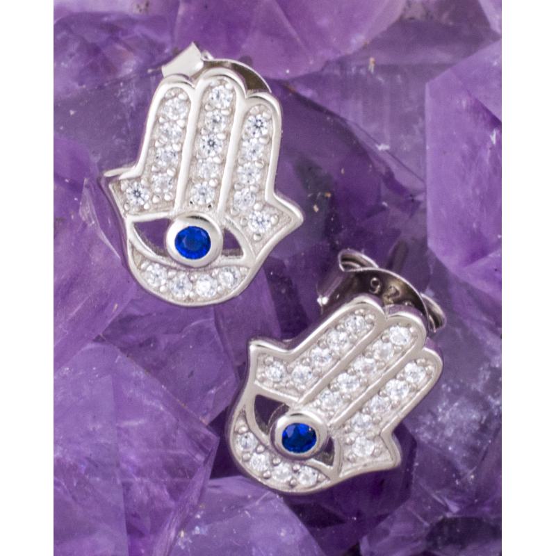 Pendientes Plata MANO DE FATIMA CIRCONITA AZUL 590