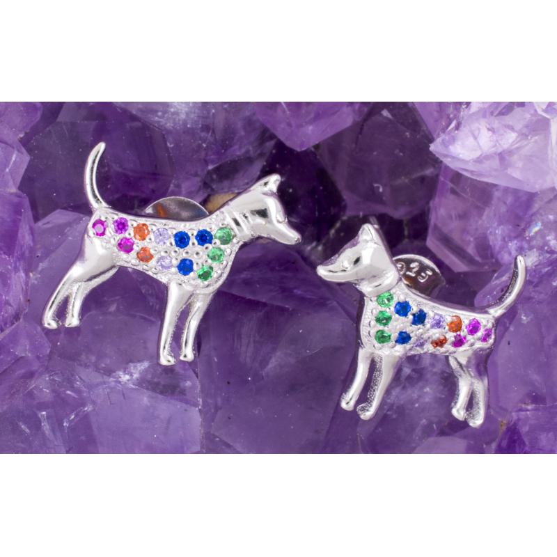 Pendientes Plata PERROS CIRCONITAS COLORES 590