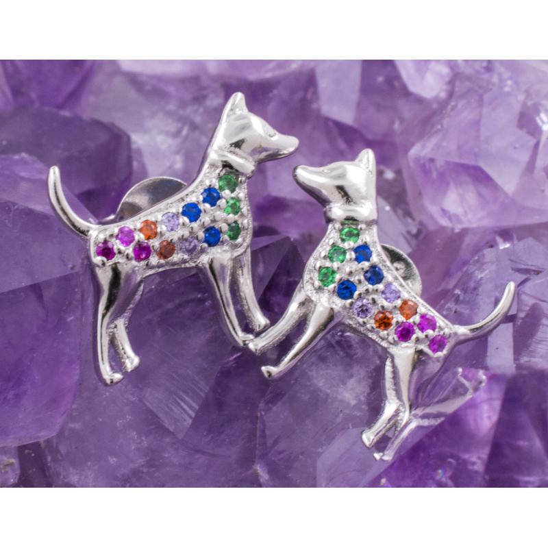 Pendientes Plata PERROS CIRCONITAS COLORES 590