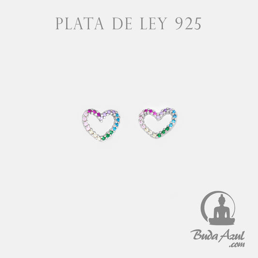 Pendientes Plata CORAZON CIRCONITAS COLORES 590