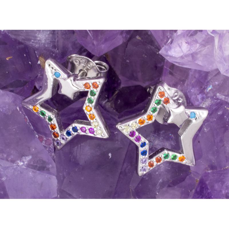 Pendientes Plata ESTRELLA CIRCONITAS COLORES 690