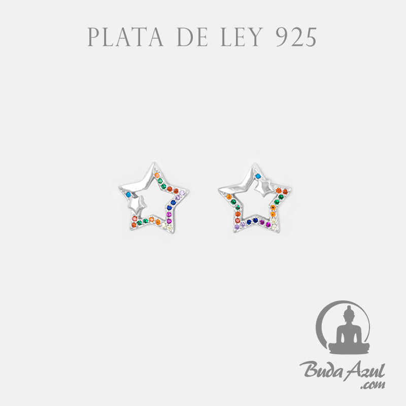 Pendientes Plata ESTRELLA CIRCONITAS COLORES 690