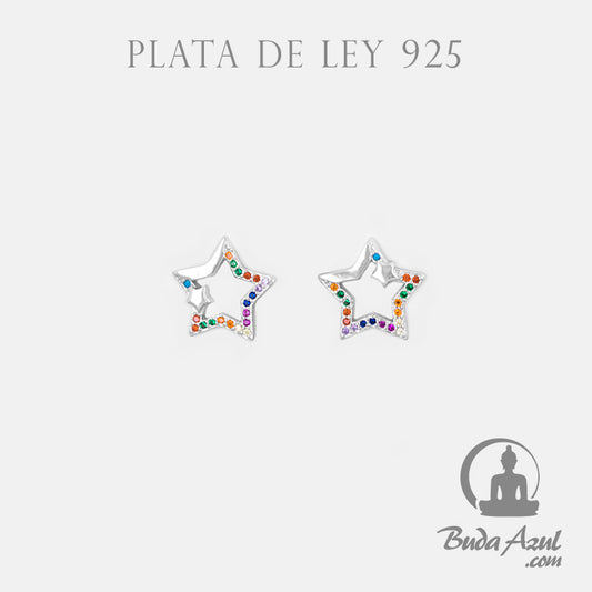 Pendientes Plata ESTRELLA CIRCONITAS COLORES 690