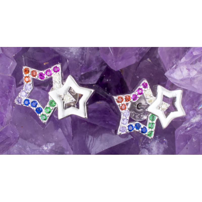 Pendientes Plata DOBLE ESTRELLA CIRCON COLORES 690