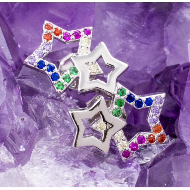 Pendientes Plata DOBLE ESTRELLA CIRCON COLORES 690