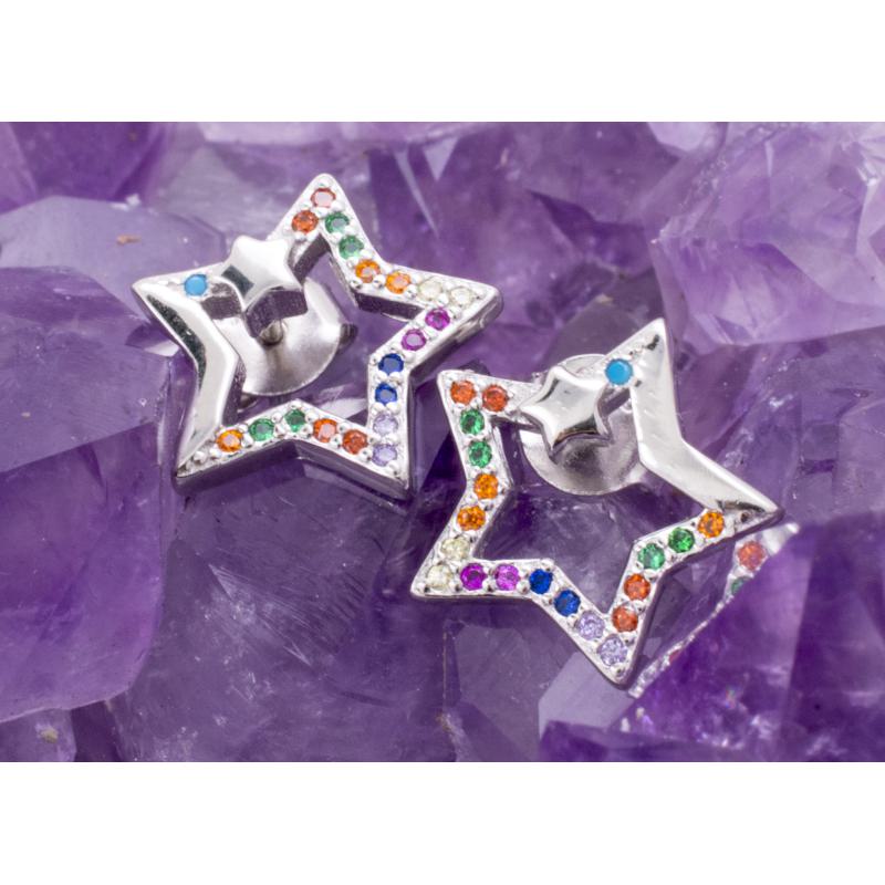 Pendientes Plata DOBLE ESTRELLA CIRCON COLORES 690