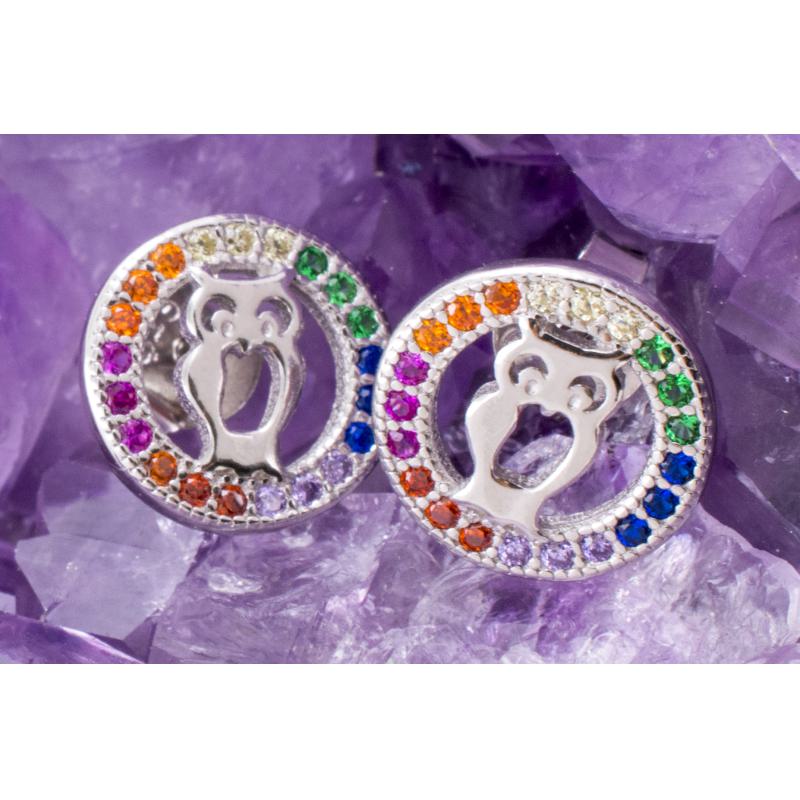 Pendientes Plata BUHO CIRCONITAS COLORES 690