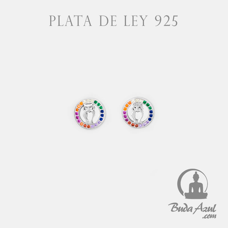 Pendientes Plata BUHO CIRCONITAS COLORES 690
