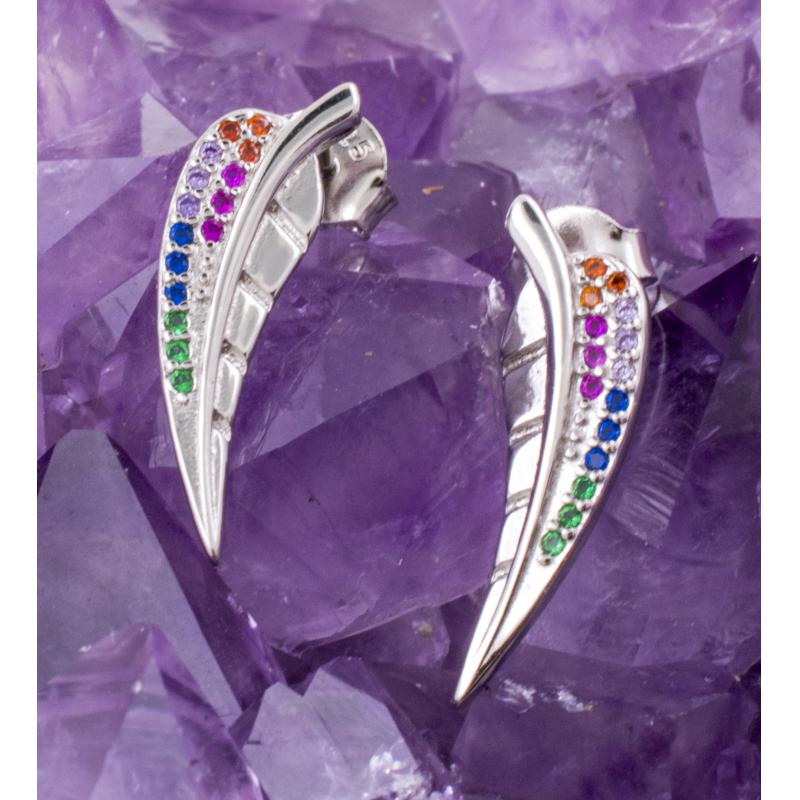 Pendientes Plata PLUMA CIRCONITAS COLORES 690