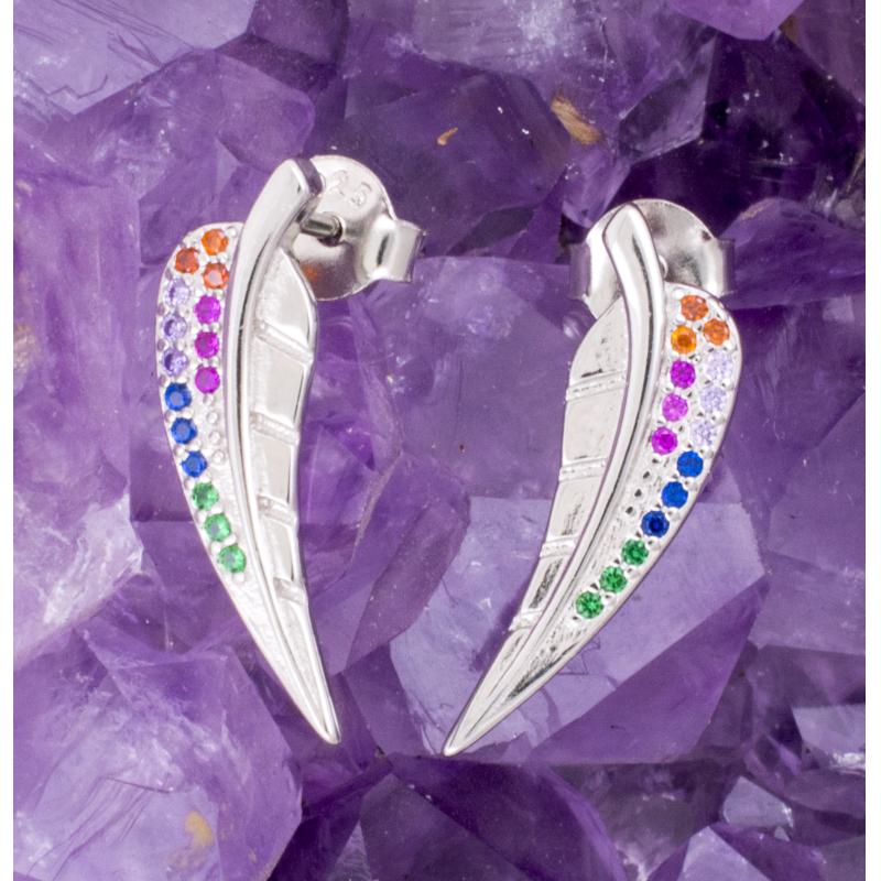 Pendientes Plata PLUMA CIRCONITAS COLORES 690