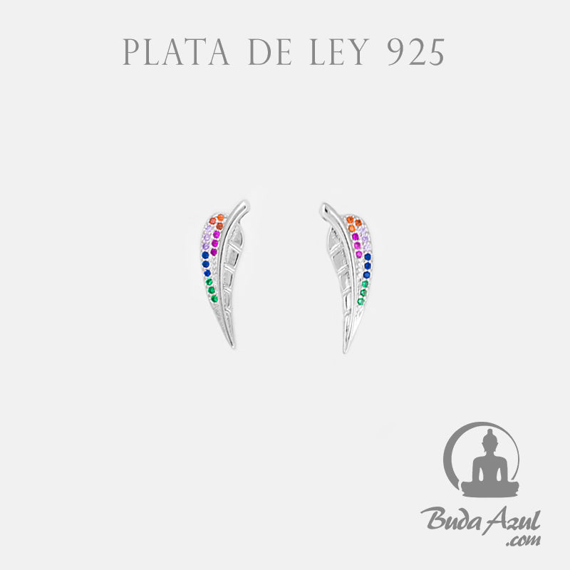 Pendientes Plata PLUMA CIRCONITAS COLORES 690