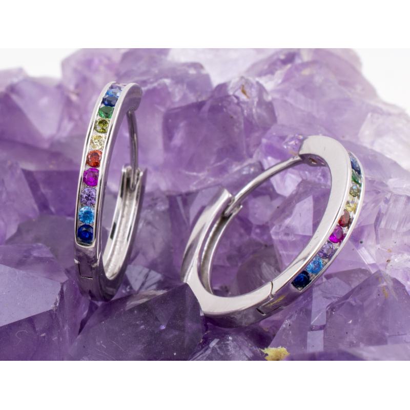 Pendientes Plata ARGOLLA CIRCONITAS COLORES 990