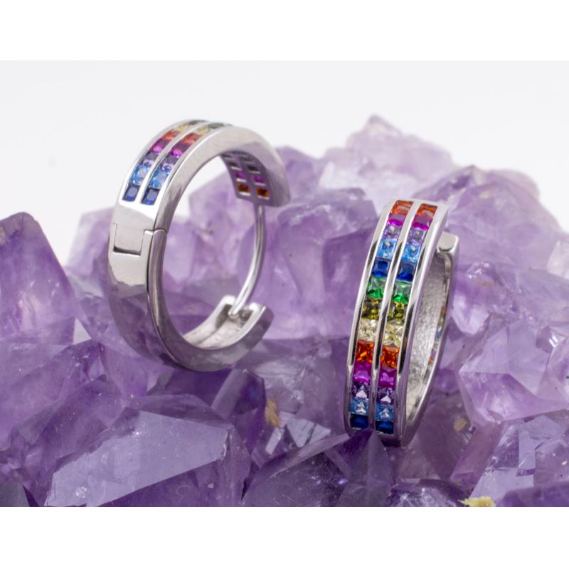 Pendientes Plata ARGOLLA CIRCON DOBLE COLORES 1490