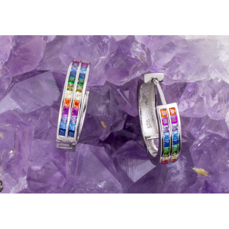 Pendientes Plata ARGOLLA CIRCON DOBLE COLORES 1490