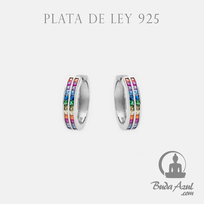 Pendientes Plata ARGOLLA CIRCON DOBLE COLORES 1490