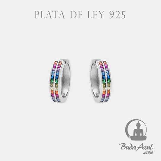 Pendientes Plata ARGOLLA CIRCON DOBLE COLORES 1490