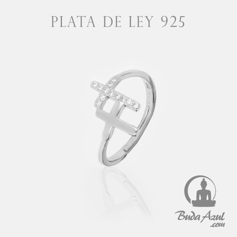 Anillo Plata DOS CRUCES CIRCONITAS REF. 490