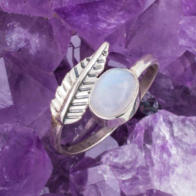 Anillo Plata de Ley 925 PLUMA PIEDRA LUNA REF. 490