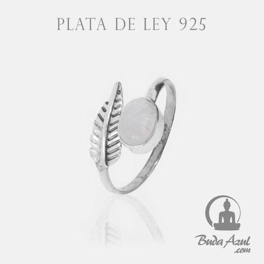 Anillo Plata de Ley 925 PLUMA PIEDRA LUNA REF. 490