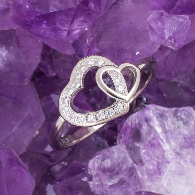 Anillo Plata DOS CORAZONES CIRCONITAS REF. 590