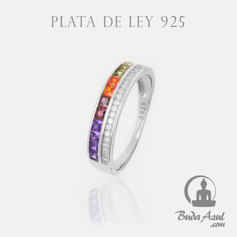 Anillo Plata DOBLE CIRCONITAS COLORES REF. 690