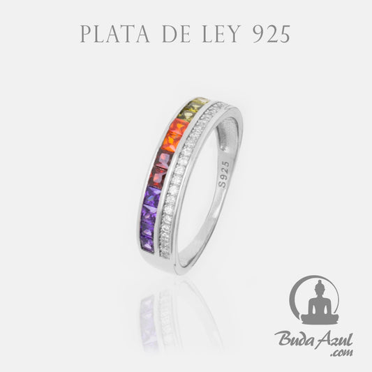 Anillo Plata DOBLE CIRCONITAS COLORES REF. 690