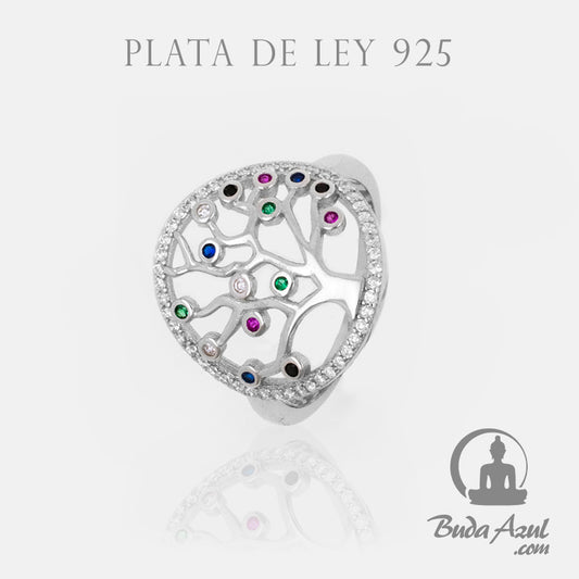 Anillo Plata ARBOL VIDA CIRCONITAS COLOR REF. 790