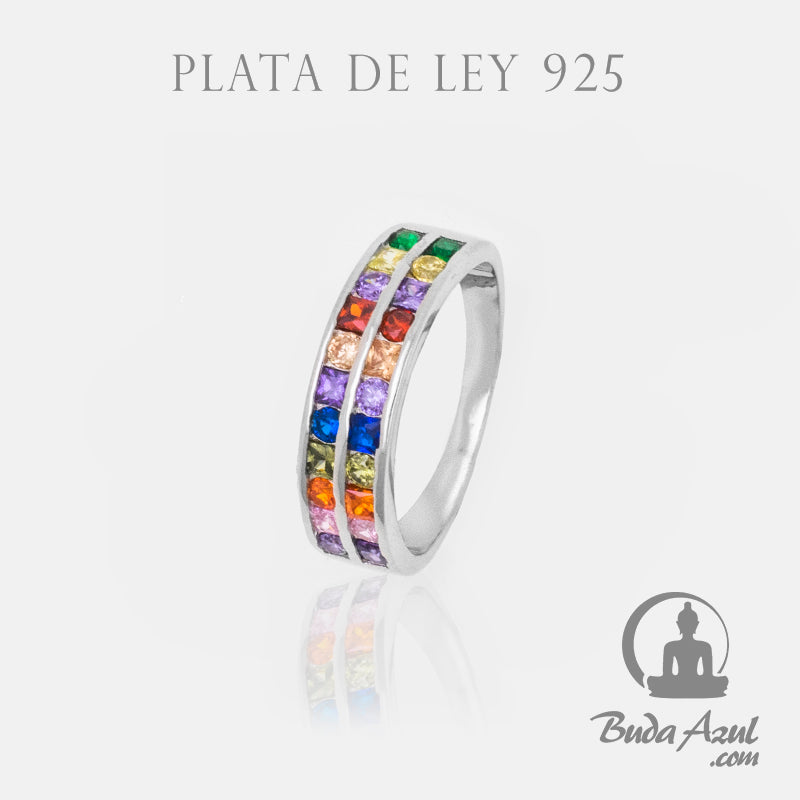 Anillo Plata DOBLE CIRCONITAS COLORES REF. 990
