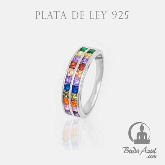 Anillo Plata DOBLE CIRCONITAS COLORES REF. 990