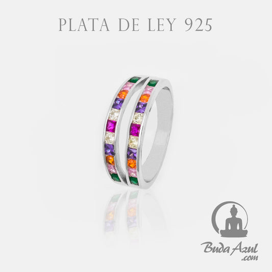 Anillo Plata DOBLE LAZO CIRCONITAS COLORES REF 990