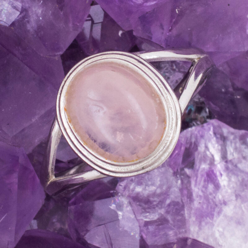 Anillo Plata OVALADO MINERAL CUARZO ROSA REF. 890