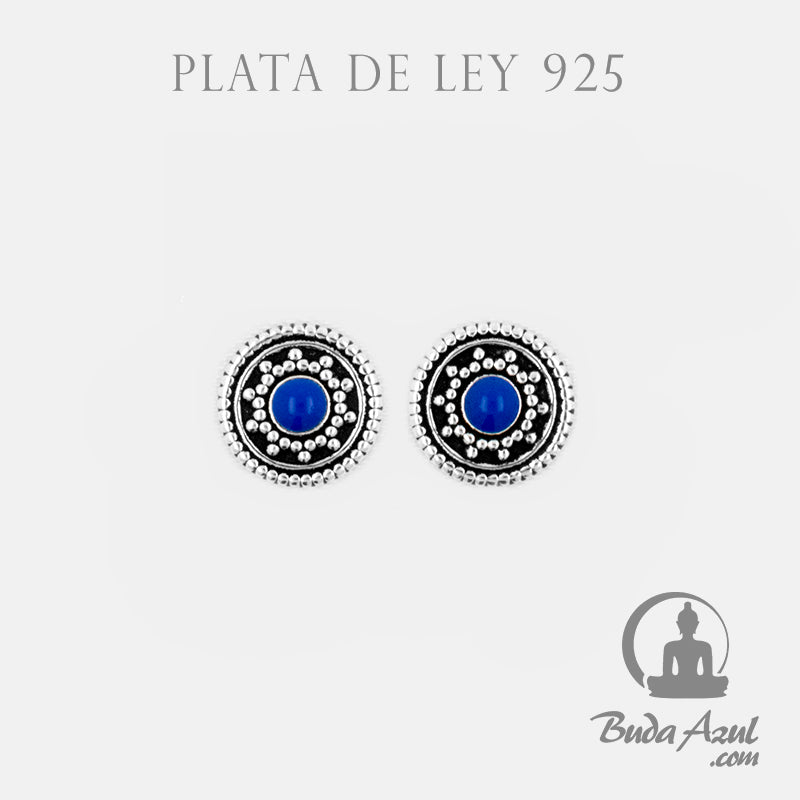 Pendientes Plata de Ley 925 redondo flor azul 200