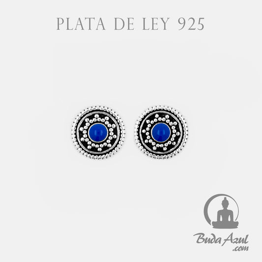 Pendientes Plata de Ley 925 redondo flor azul 200