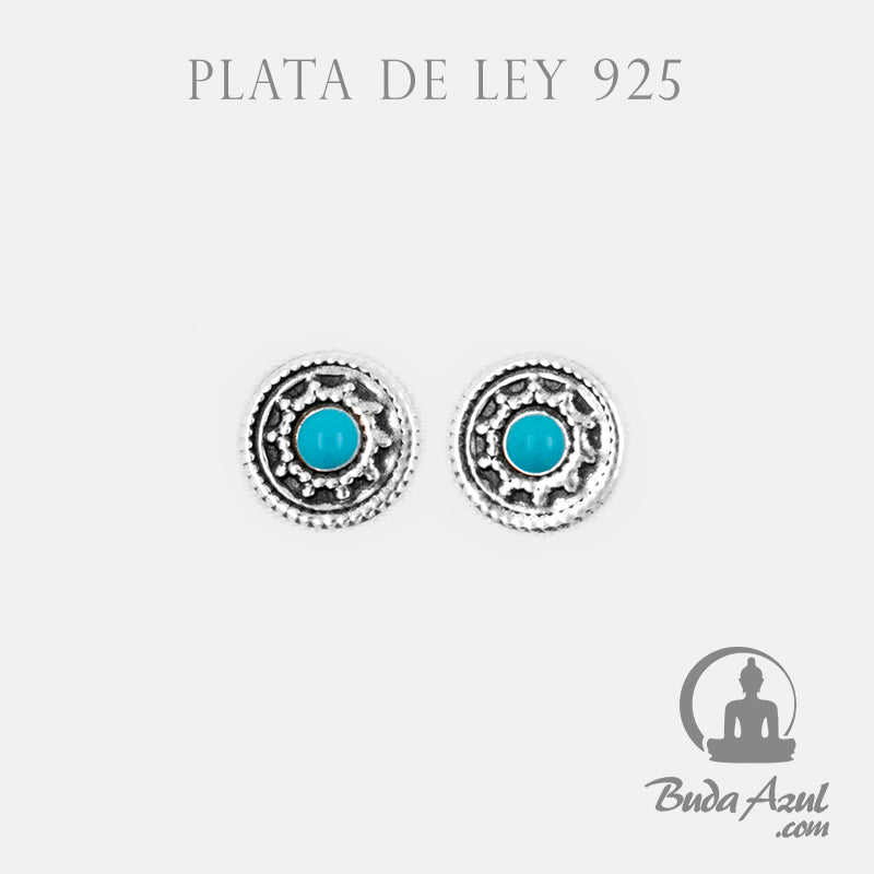 Pendientes Plata Ley redondo flor turquesin 200