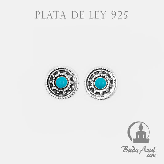Pendientes Plata Ley redondo flor turquesin 200