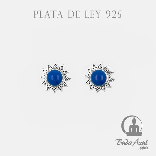 Pendientes Plata de Ley 925 sol redondo azul 200