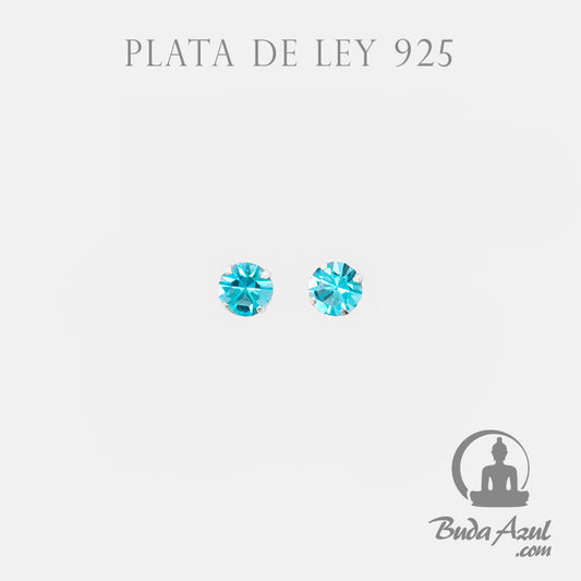 Pendientes Plata circonita 4mm aguamarina REF 200