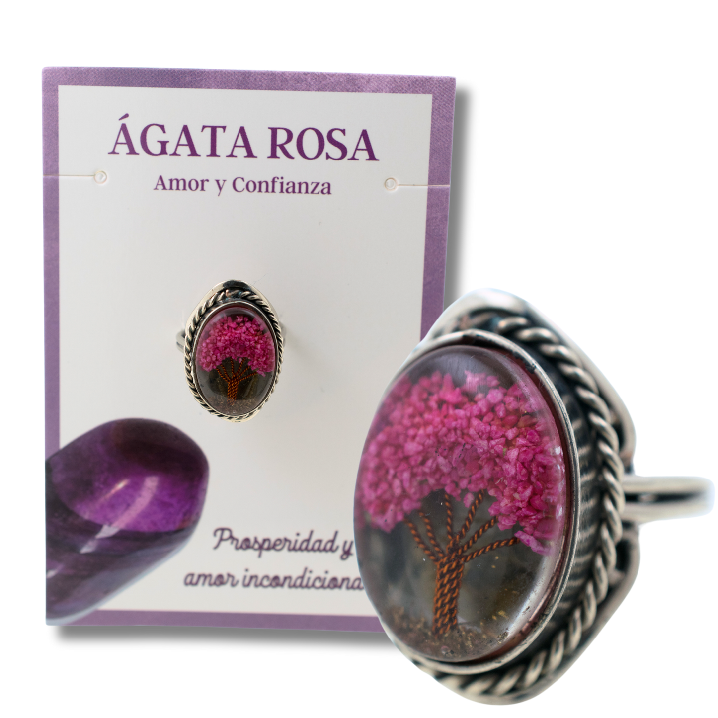 Anillo Alpaca Árbol ÁGATA ROSA REF. 6