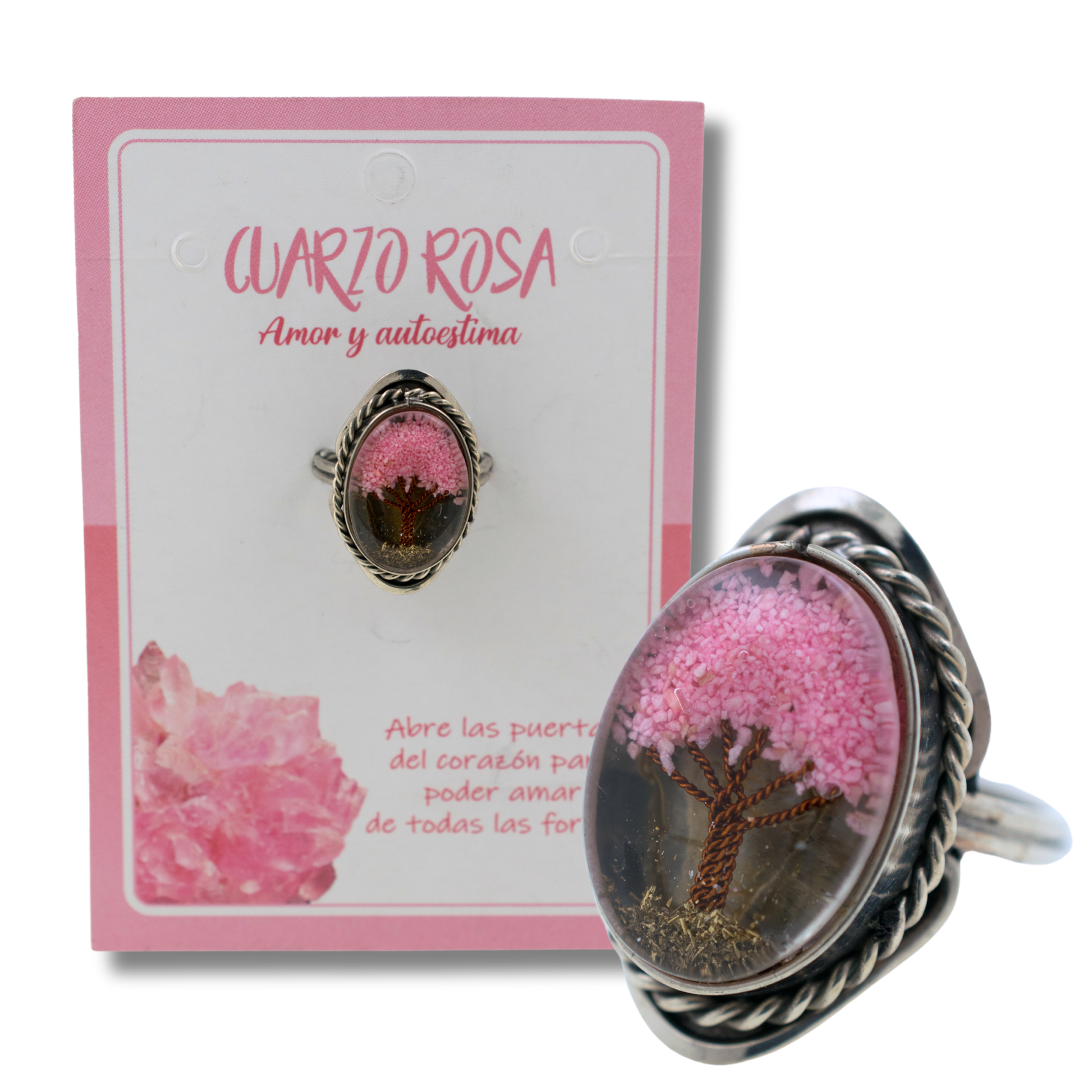 Anillo Alpaca Árbol CUARZO ROSA REF. 6