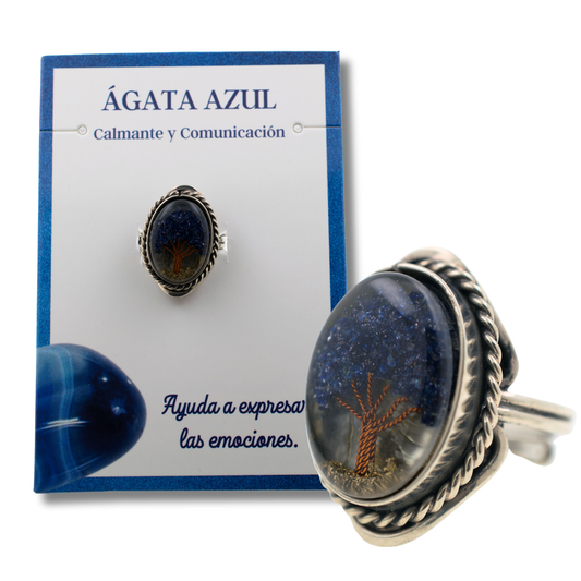 Anillo Alpaca Árbol ÁGATA AZUL REF. 6