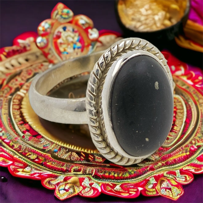 Anillo Plata  LABRADO MINERAL SHUNGIT REF890
