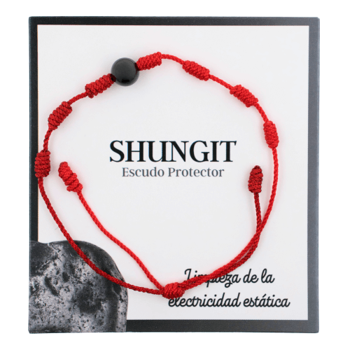PULSERA 7 NUDOS CON UNA BOLA SHUNGIT - ROJA