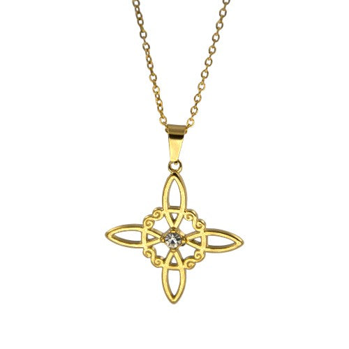 Colgante Nudo Bruja Acero oro Circon Blanca 290-14