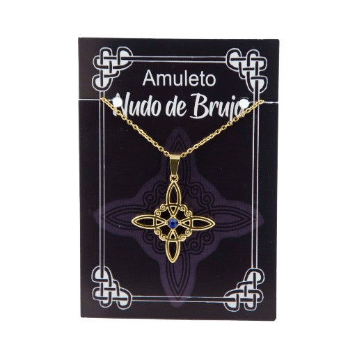 Colgante Nudo Brujas Acero oro Circon Azul 290-15