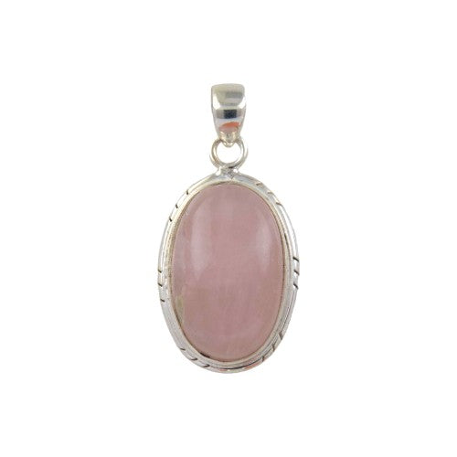 Colgante Oval 40mm Plata ley LISO CUARZO ROSA 1190