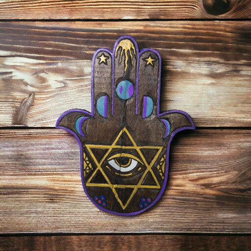 Mano Fátima madera artesanal 30x24cms - Fases Luna