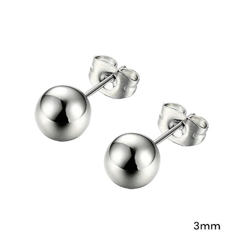 Pendientes Acero Plateado Bola 3mm